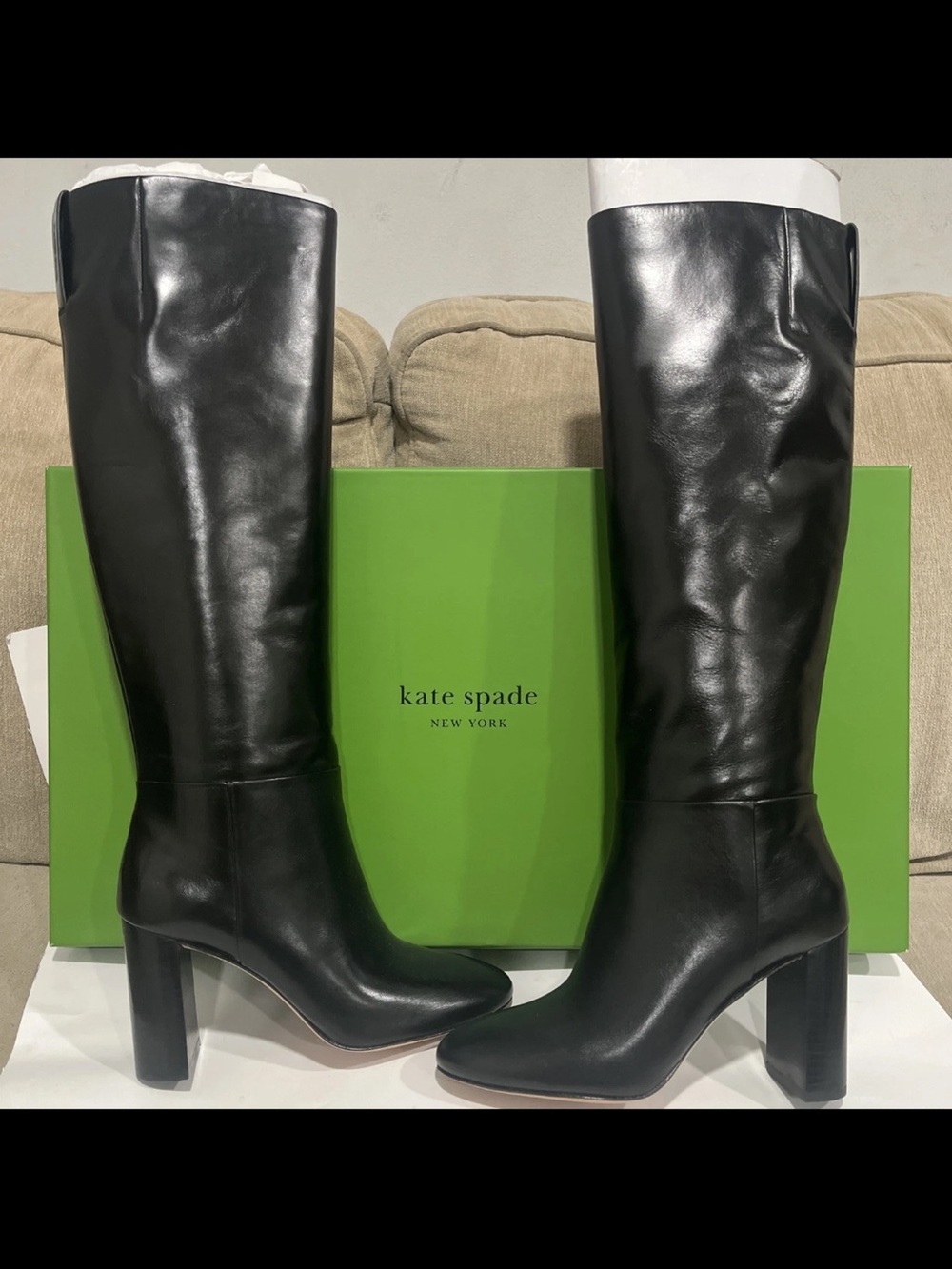 kate spade Black Leather Over-the-Knee Block Heel Boots Size 7B